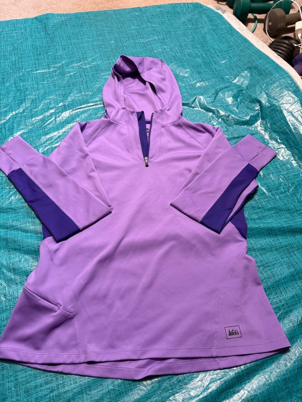 REI Purple Hooded Pullover with Dark Purple Accents
